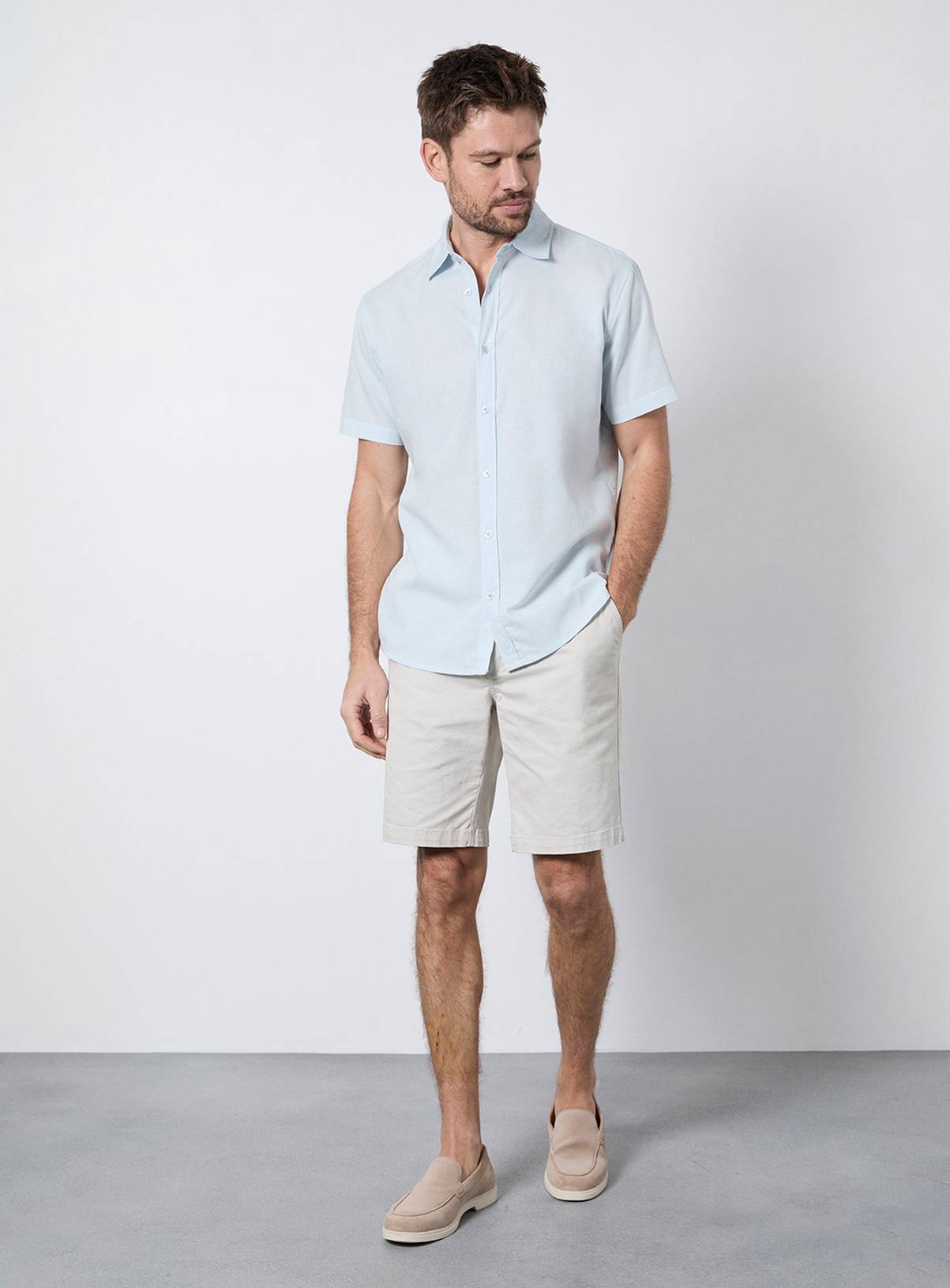 BURTON Light Blue Linen Blend Short Sleeve Shirt M - Image 2